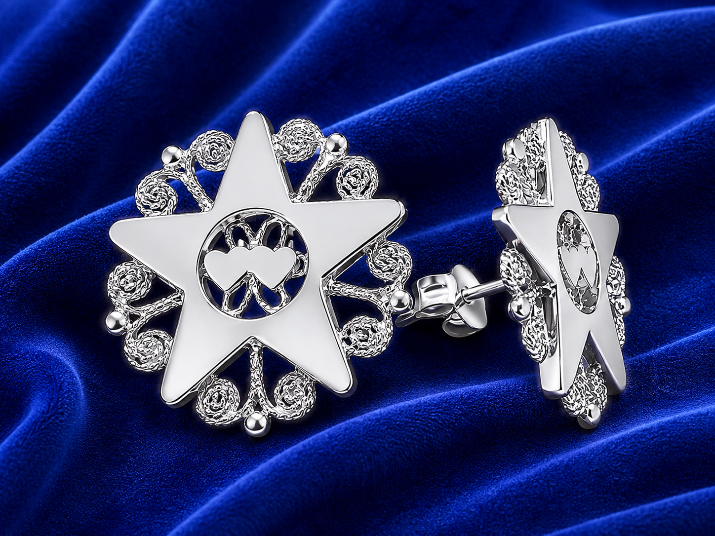 ORECCHINI PRESENTOSA DUE CUORI GRANDI D=1,7 CM, rivestimento oro bianco 18k