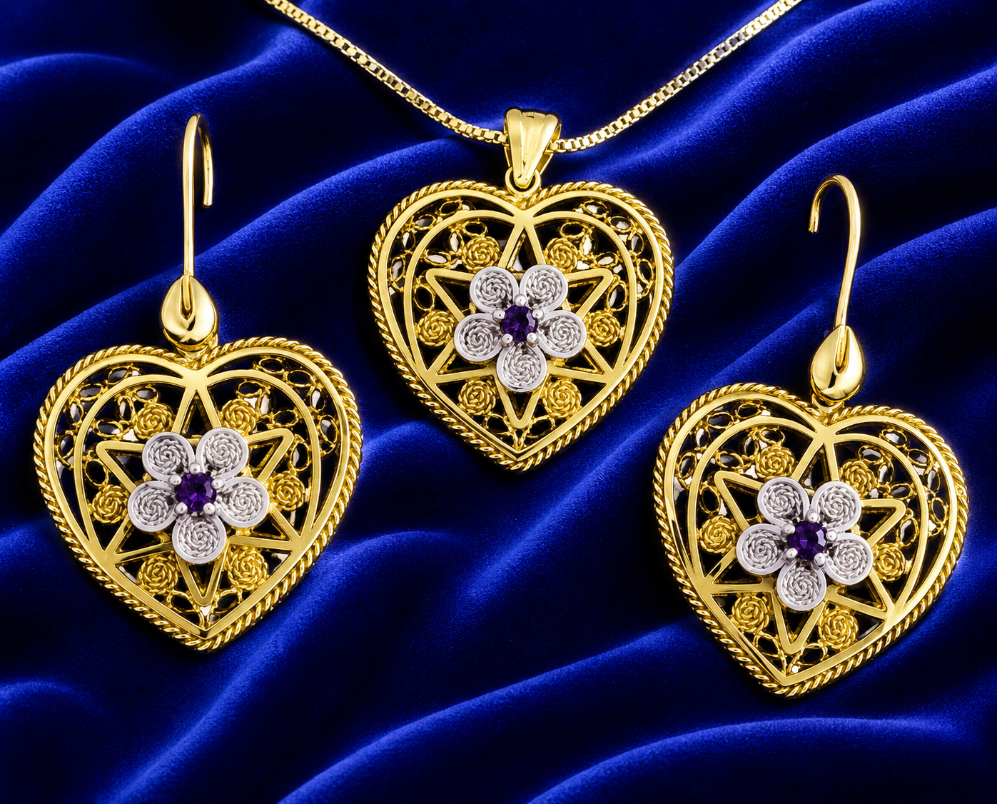 PARURE CUORE FIORE(AMETISTA)
