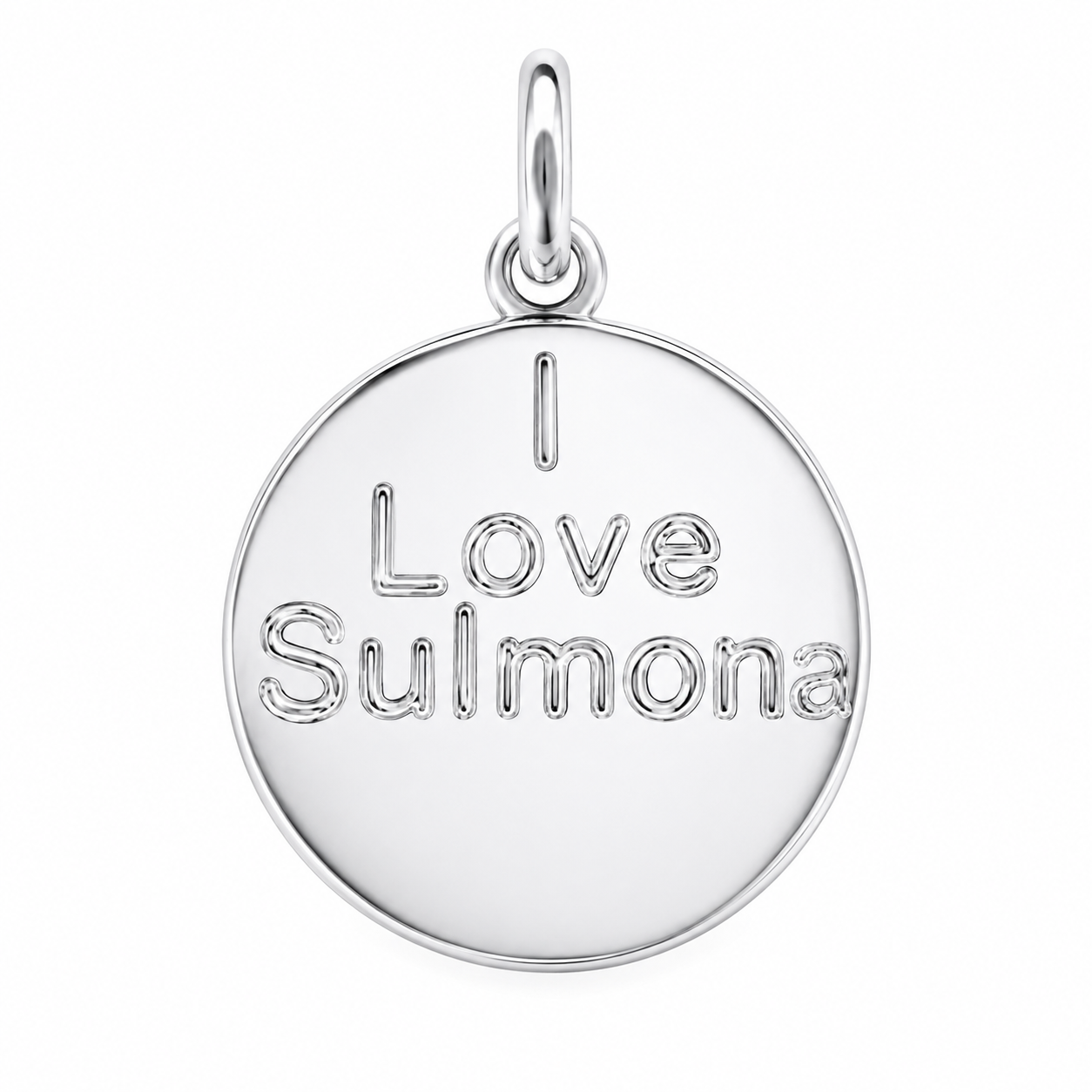 I LOVE SULMONA — OVIDIO CON CAMPANILE, rivestimento oro bianco 18k